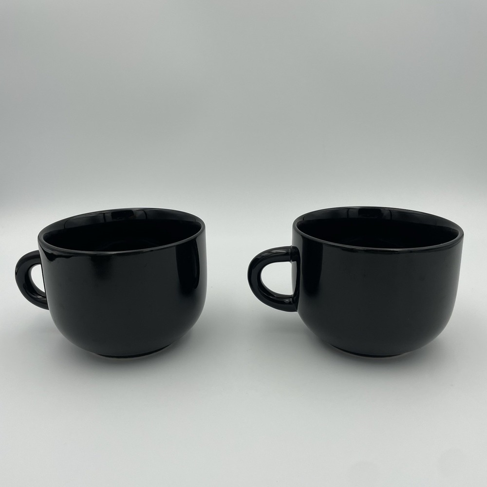 Vintage Newcor Stoneware 8oz Glossy Black Coffee/Tea Mugs Set‎ Of 2, Thailand - Picture 4 of 13